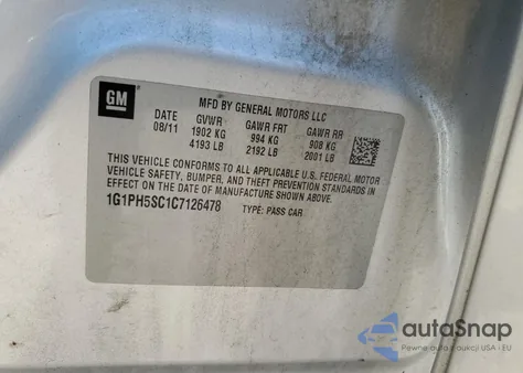 2012 Chevrolet Cruze Ltz из США, поврежденный, VIN 1G1PH5SC1C7126478